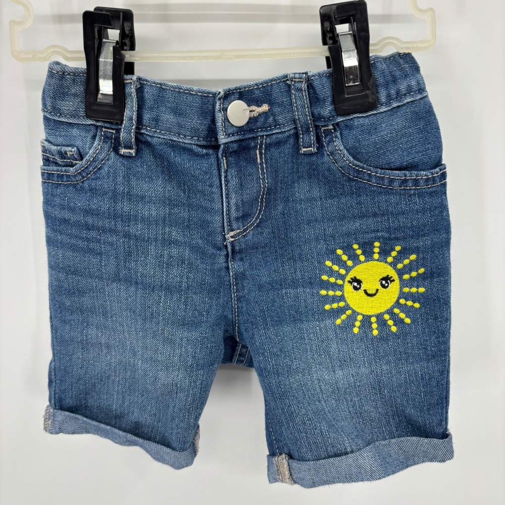 The Children's Place Denim Shorts Kids 3T Blue Sun Embroidered Midi‎ Summer Cute